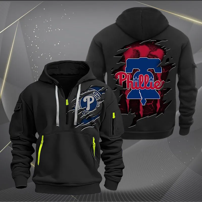 Philadelphia Phillies Heavy Hoodie Quarter Zip Hoodie
