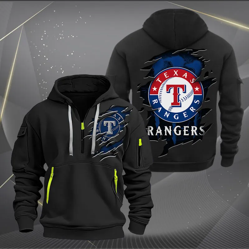 Texas Rangers Heavy Hoodie Quarter Zip Hoodie