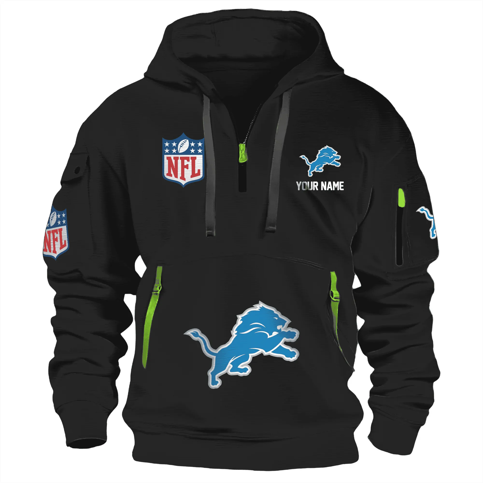 Detroit Lions Premium Nfl Quarter Zip Hoodie