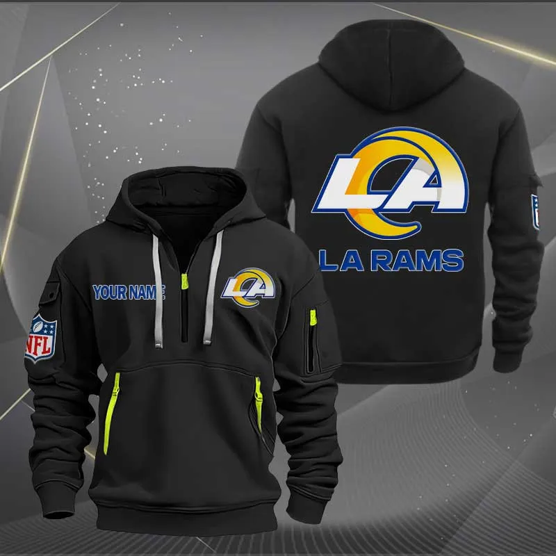 Los Angeles Rams Nfl Logo Heavy Hoodie Quarter Zip Hoodie