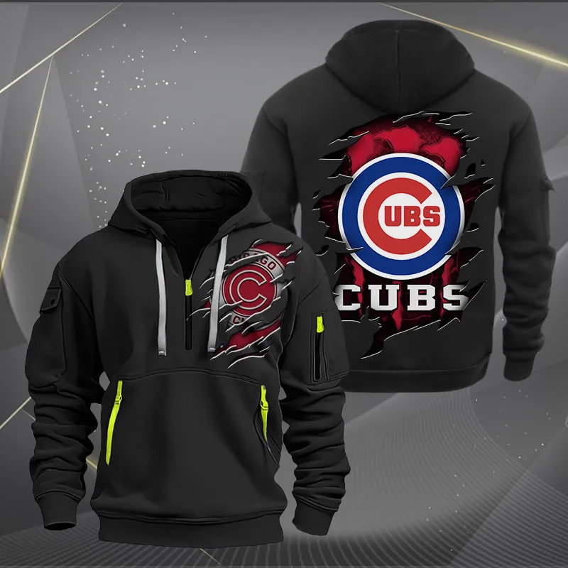 Chicago Cubs Heavy Hoodie Quarter Zip Hoodie