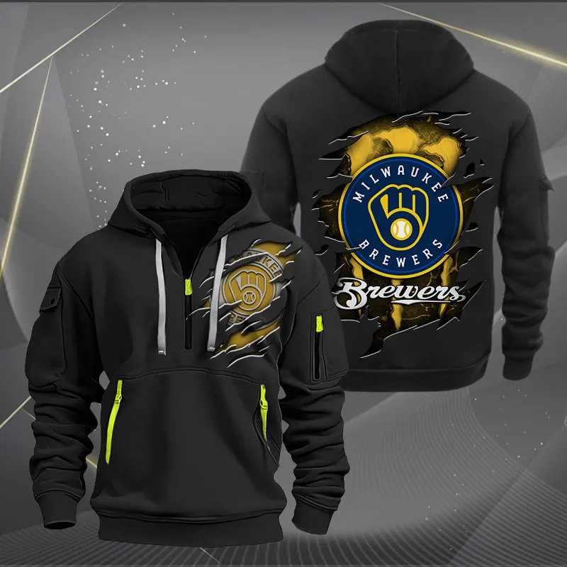 Milwaukee Brewers Heavy Hoodie Quarter Zip Hoodie