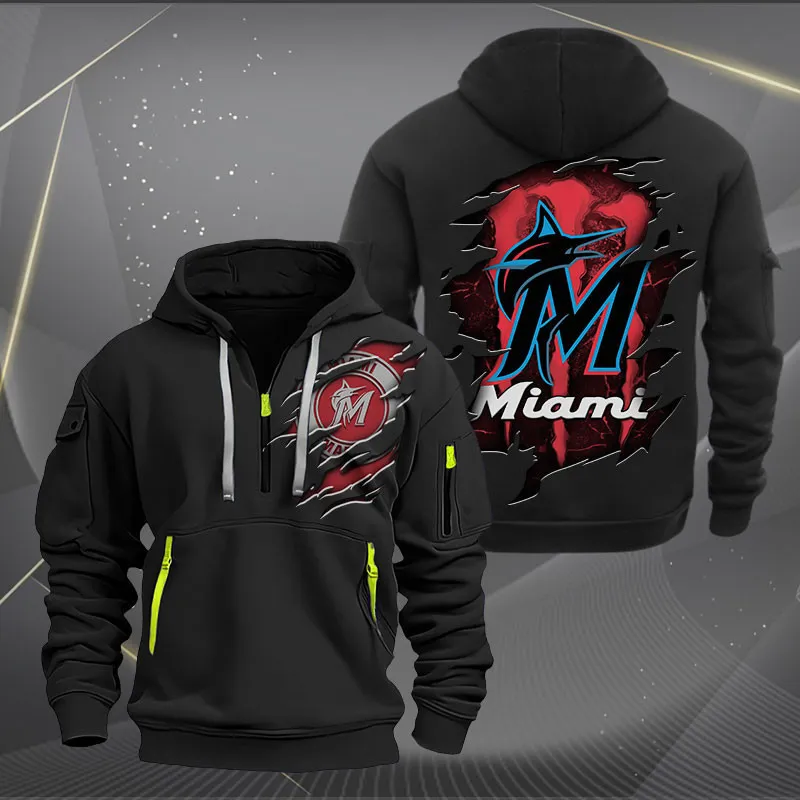 Miami Marlins Heavy Quarter Zip Hoodie For Men Women