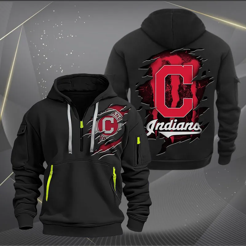Cleveland Indians Heavy Hoodie Quarter Zip Hoodie