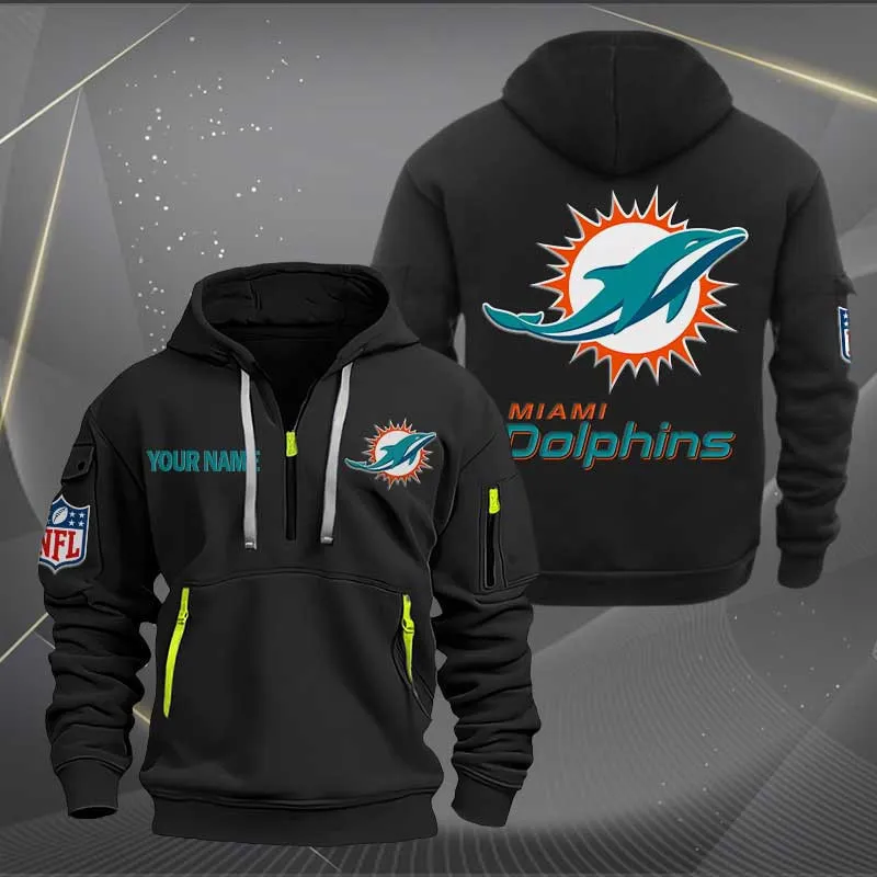 Miami Dolphins Heavy Hoodie Quarter Zip Hoodie