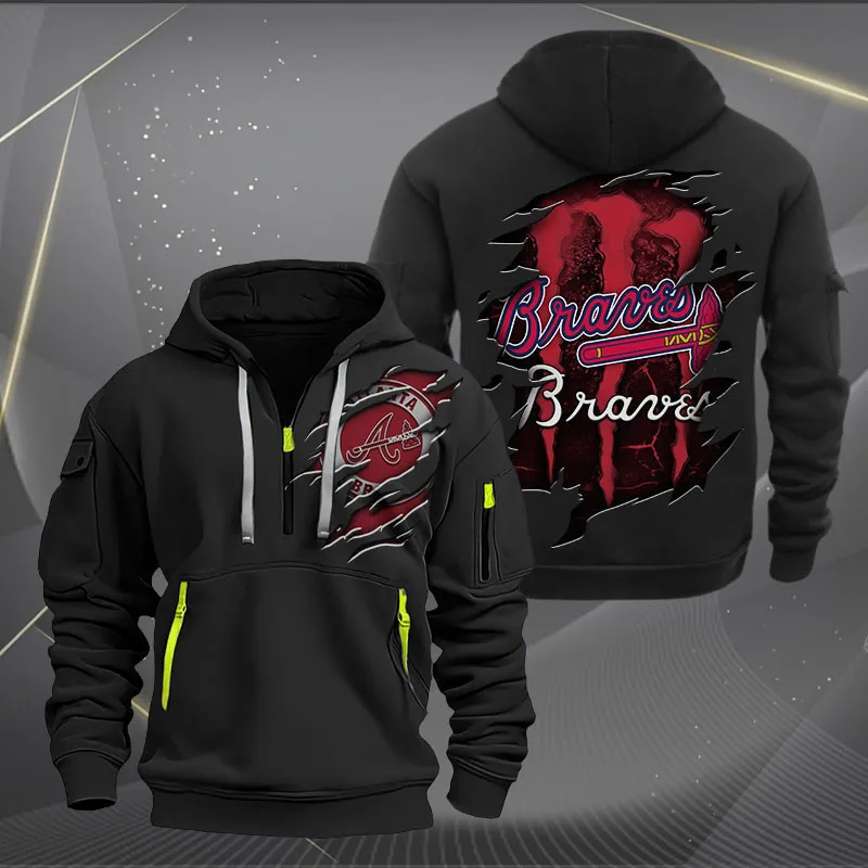 Atlanta Braves Heavy Hoodie Quarter Zip Hoodie