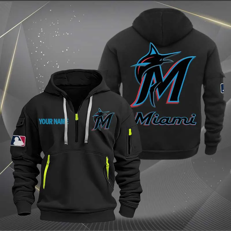 Miami Marlins Heavy Hoodie Quarter Zip Hoodie
