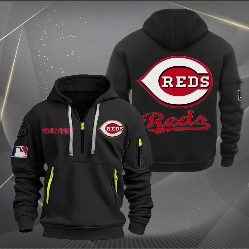 Cincinnati Reds Heavy Hoodie Quarter Zip Hoodie