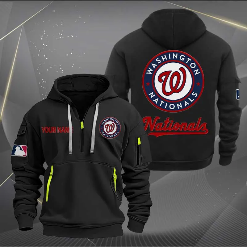 Washington Nationals Heavy Hoodie Quarter Zip Hoodie