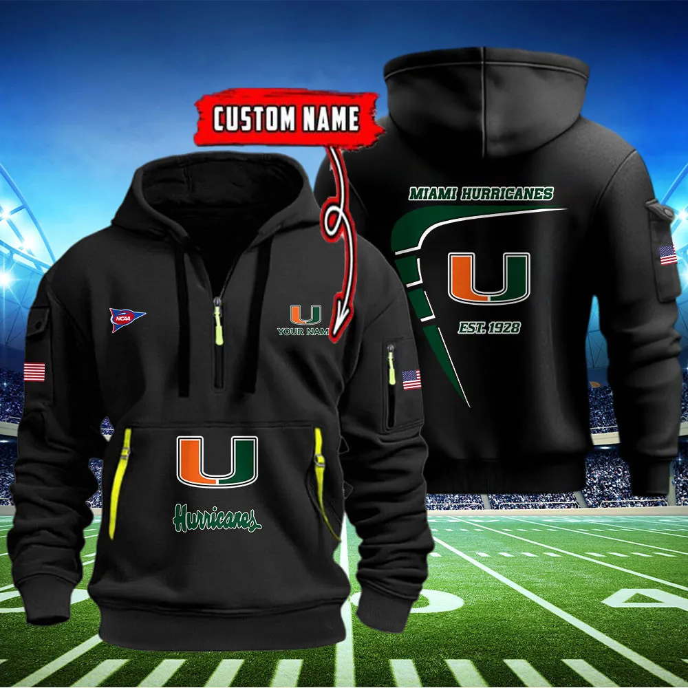 Miami Hurricanes Heavy All Over Print Zip Up Hoodie