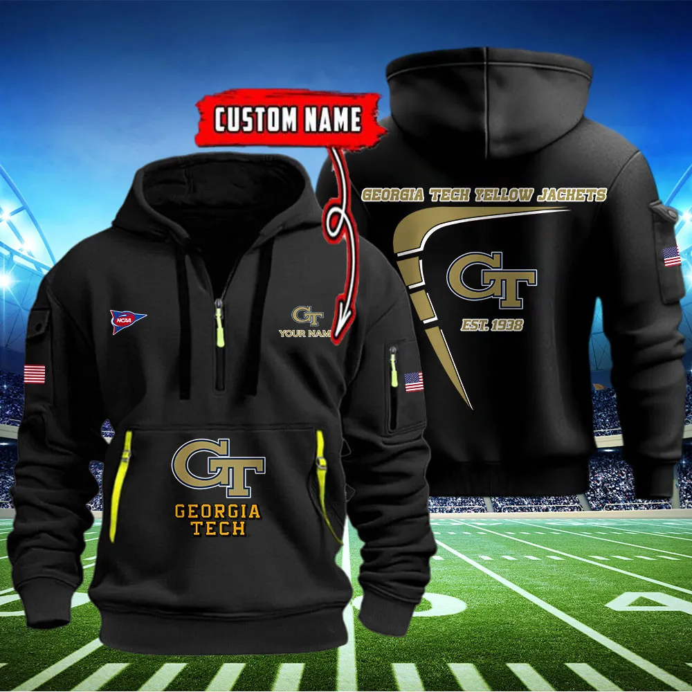 Georgia Tech Yellow Jackets Heavy All Over Print Hoodie Zip Up Hoodie