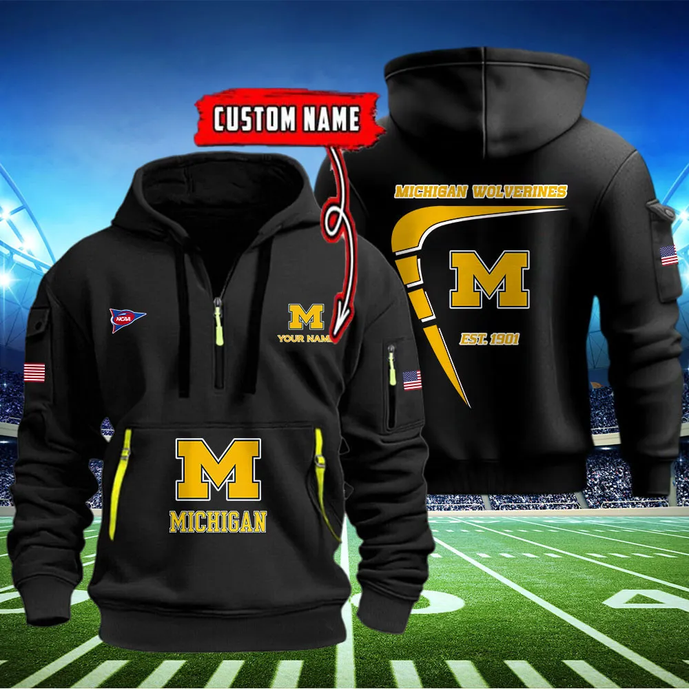Michigan Wolverines Heavy All Over Print Zip Up Hoodie