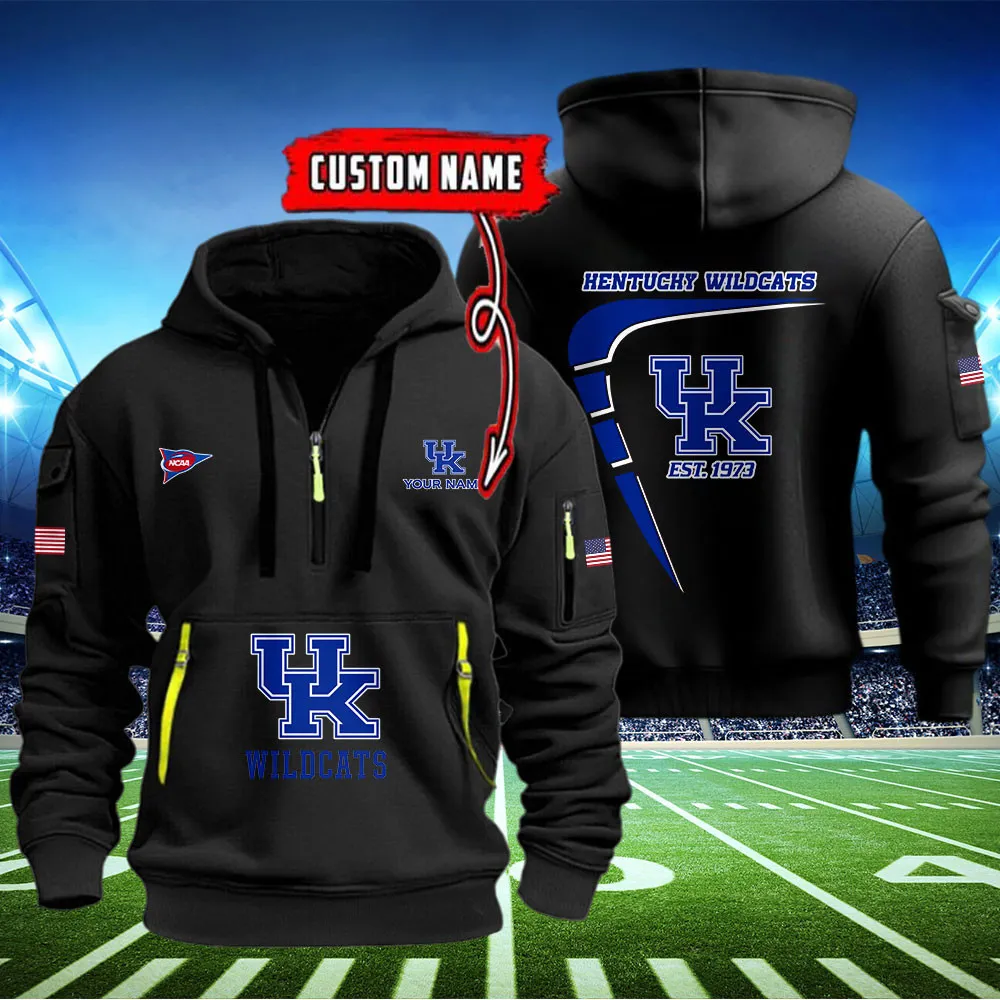 Kentucky Wildcats Heavy All Over Print Half Zip Hoodie Best Collection For Men Women