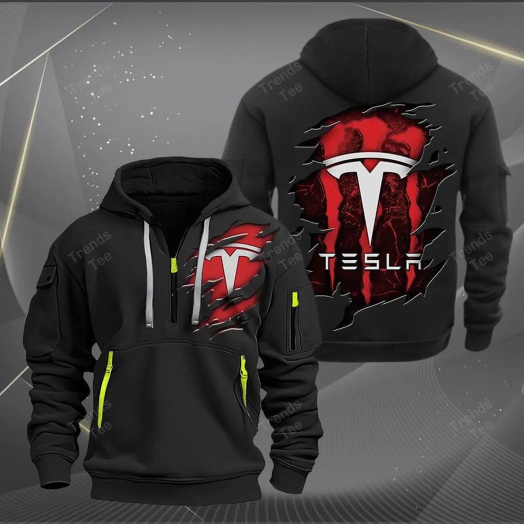 Tesla Hoodie Half Zipper Quarter Zip Hoodie For Men And Women