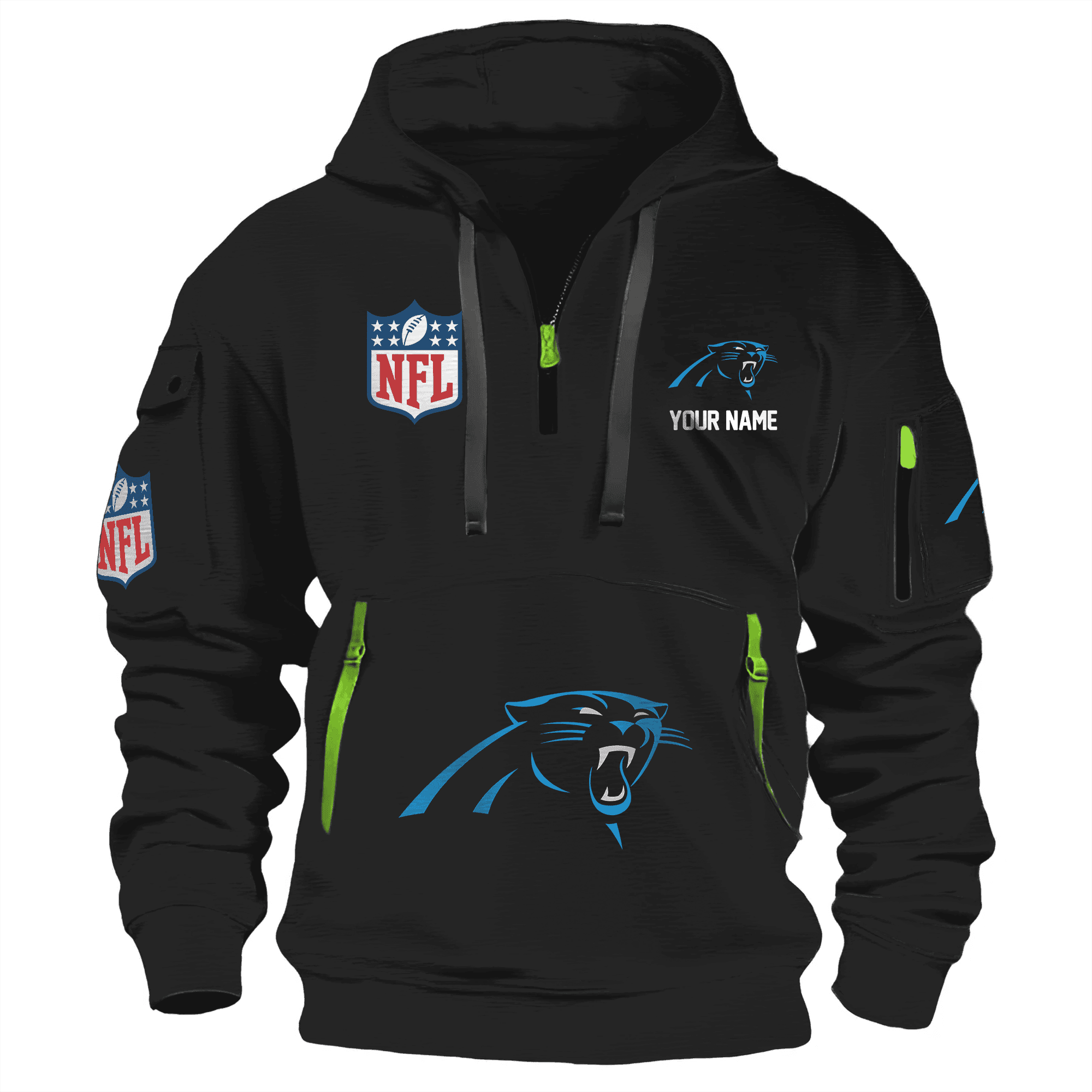 Carolina Panthers Premium Nfl Quarter Zip Hoodie