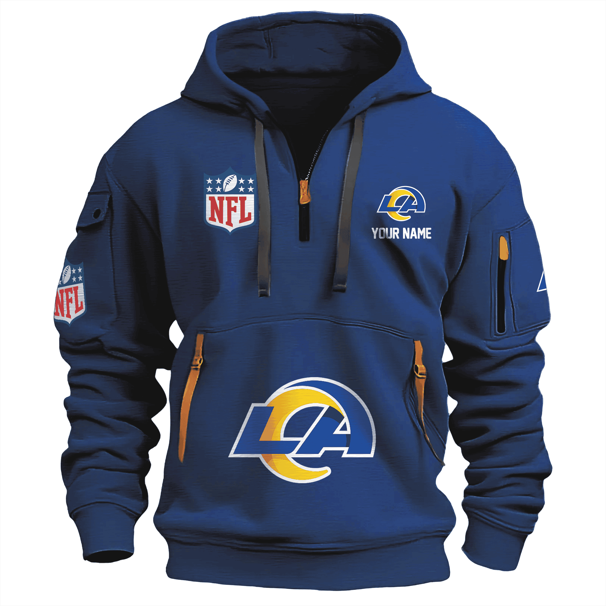 Los Angeles Rams Premium Nfl Quarter Zip Hoodie Navy For Men
