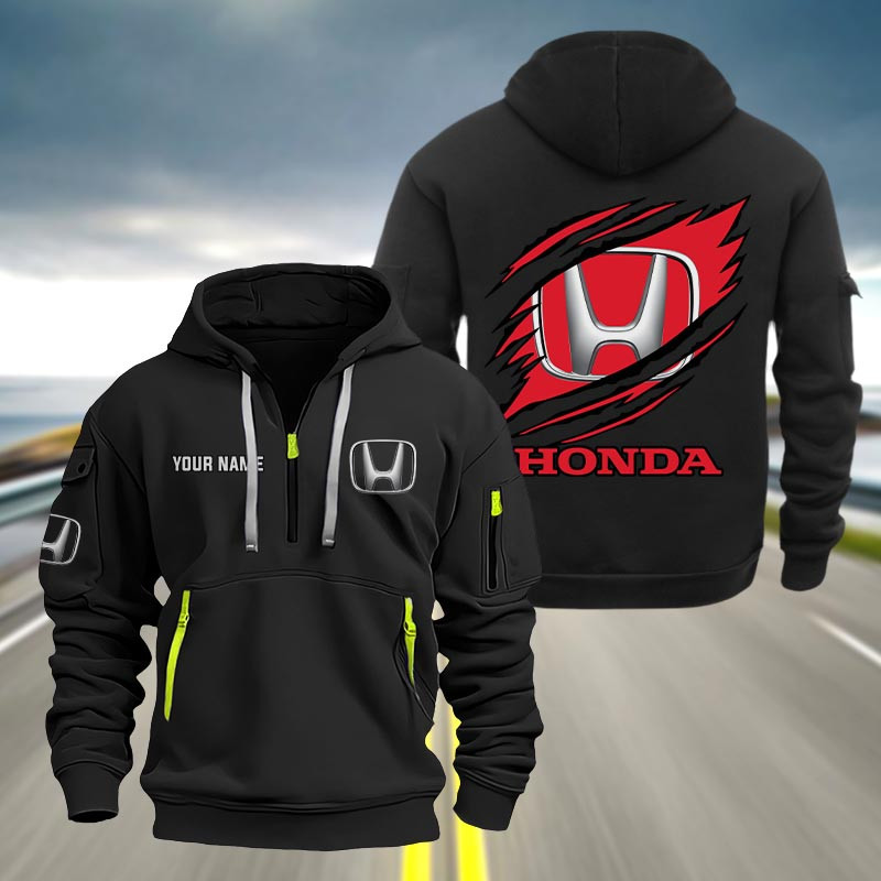 Honda Heavy Quarter Zip Hoodie For Racing Fans