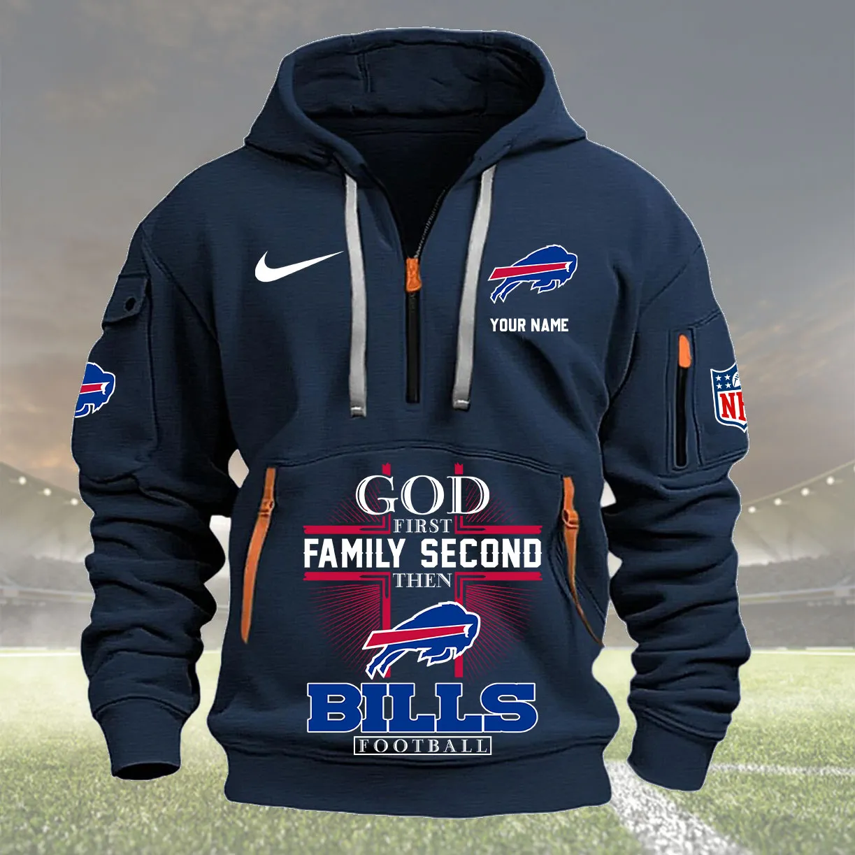 Buffalo Bills Personalized Quarter Zip Hoodie For Sport Fans