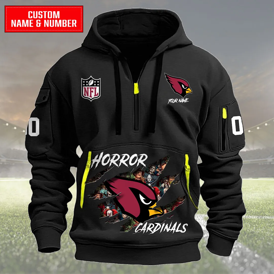 Arizona Cardinals Halloween Horror Collection Personalize Quarter Zip Hoodie