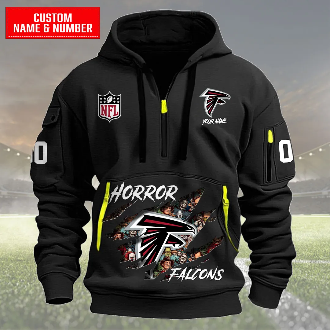 Atlanta Falcons Halloween Horror Collection Personalize Quarter Zip Hoodie