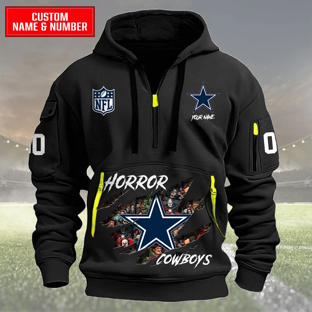 Dallas Cowboys Halloween Horror Collection Personalize Quarter Zip Hoodie