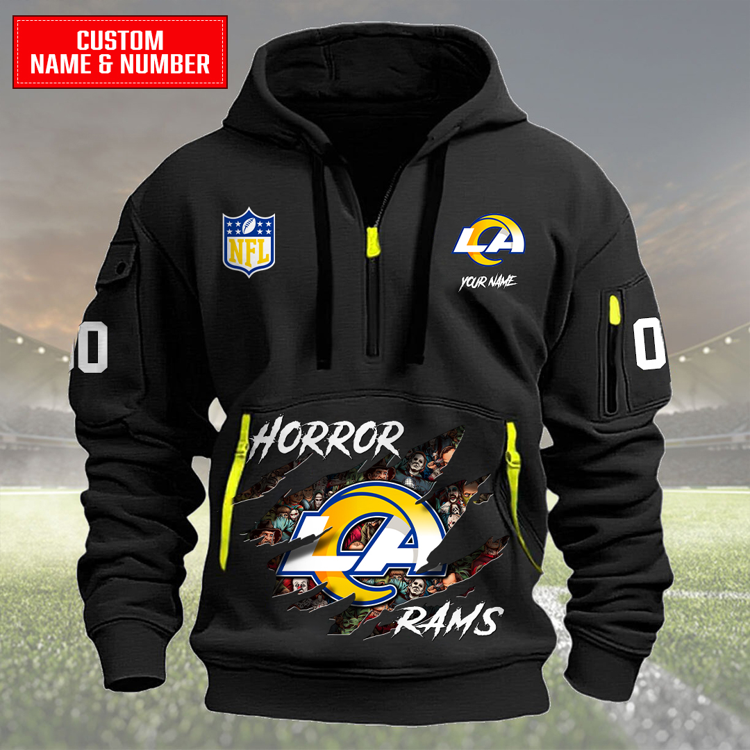 Los Angeles Rams Halloween Horror Collection Personalize Quarter Zip Hoodie