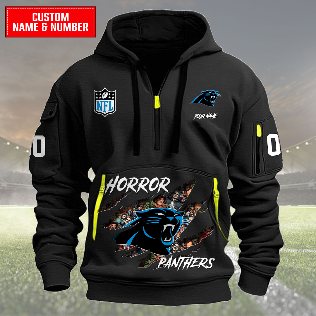 Carolina Panthers Halloween Horror Collection Personalize Quarter Zip Hoodie
