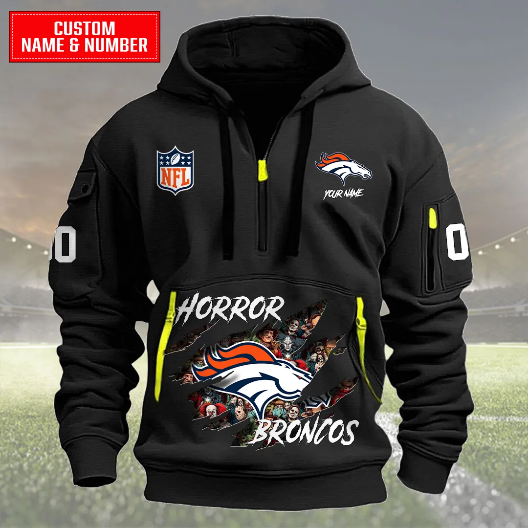 Denver Broncos Halloween Horror Collection Personalize Quarter Zip Hoodie