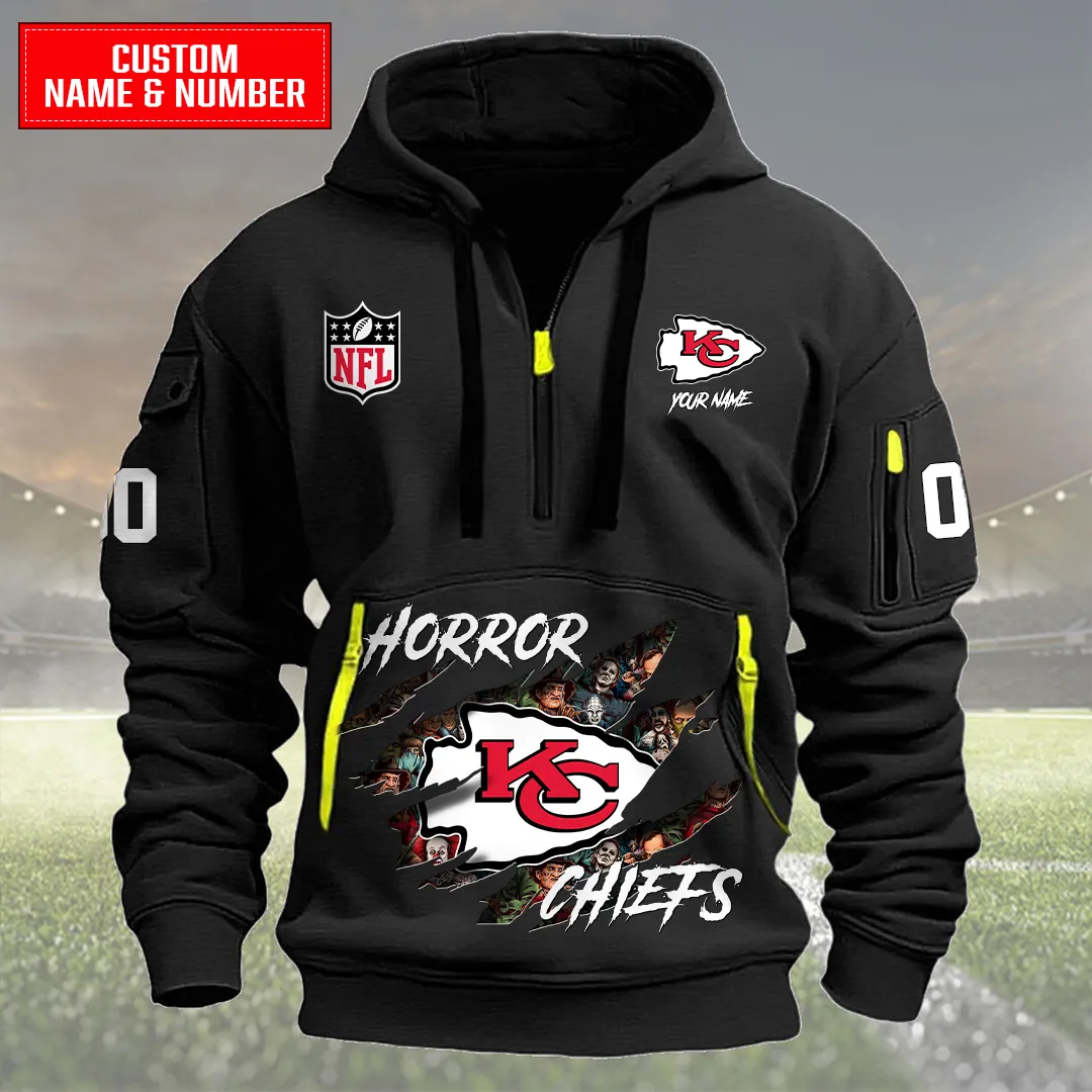 Kansas City Chiefs Halloween Horror Collection Personalize Quarter Zip Hoodie