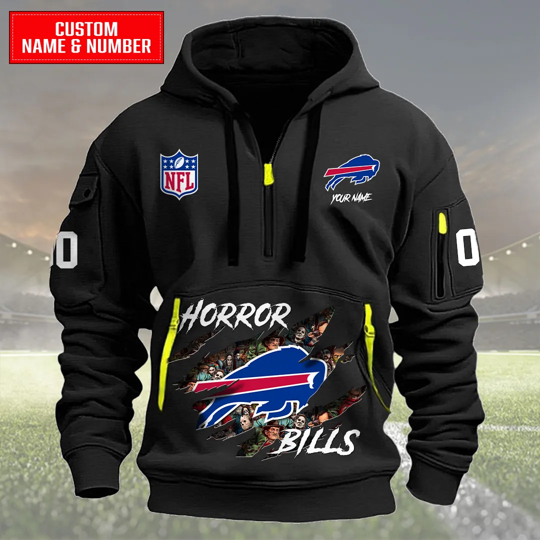 Buffalo Bills Halloween Horror Collection Personalize Quarter Zip Hoodie