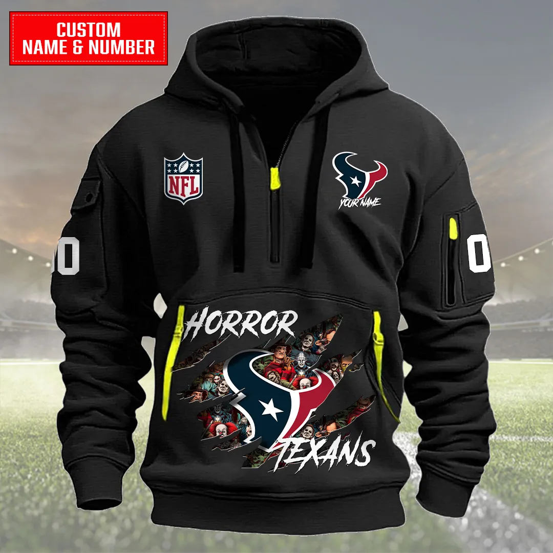 Houston Texans Halloween Horror Collection Personalize Quarter Zip Hoodie