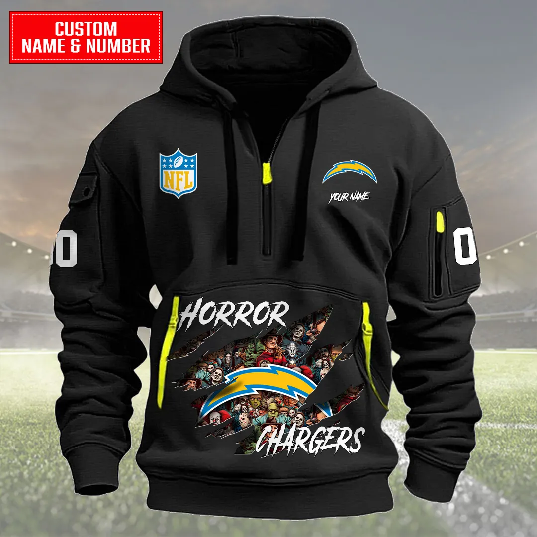 Los Angeles Chargers Halloween Horror Collection Personalize Quarter Zip Hoodie
