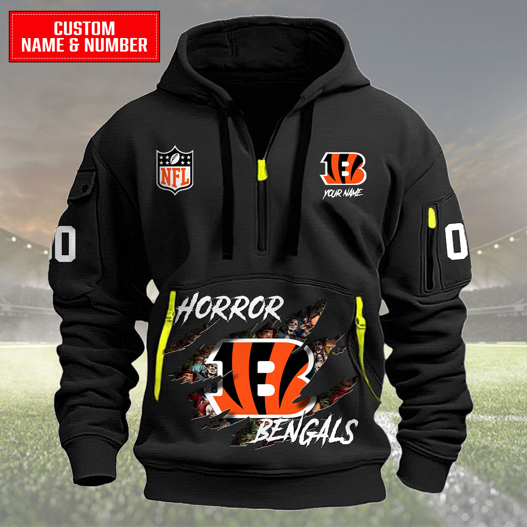 Cincinnati Bengals Halloween Horror Collection Personalize Quarter Zip Hoodie
