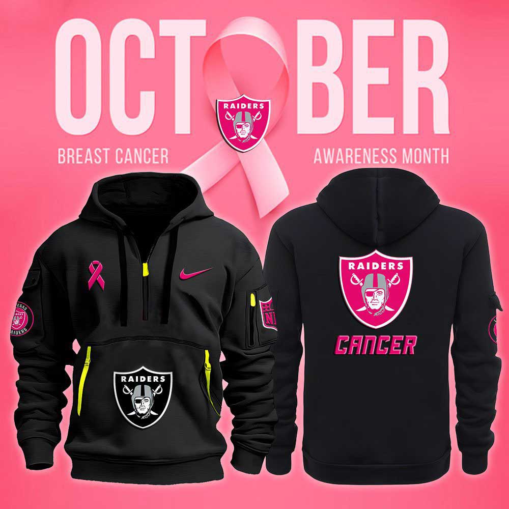 Las Vegas Raiders Nfl October Breast Cancer Awareness Month Quarter Zip Hoodie