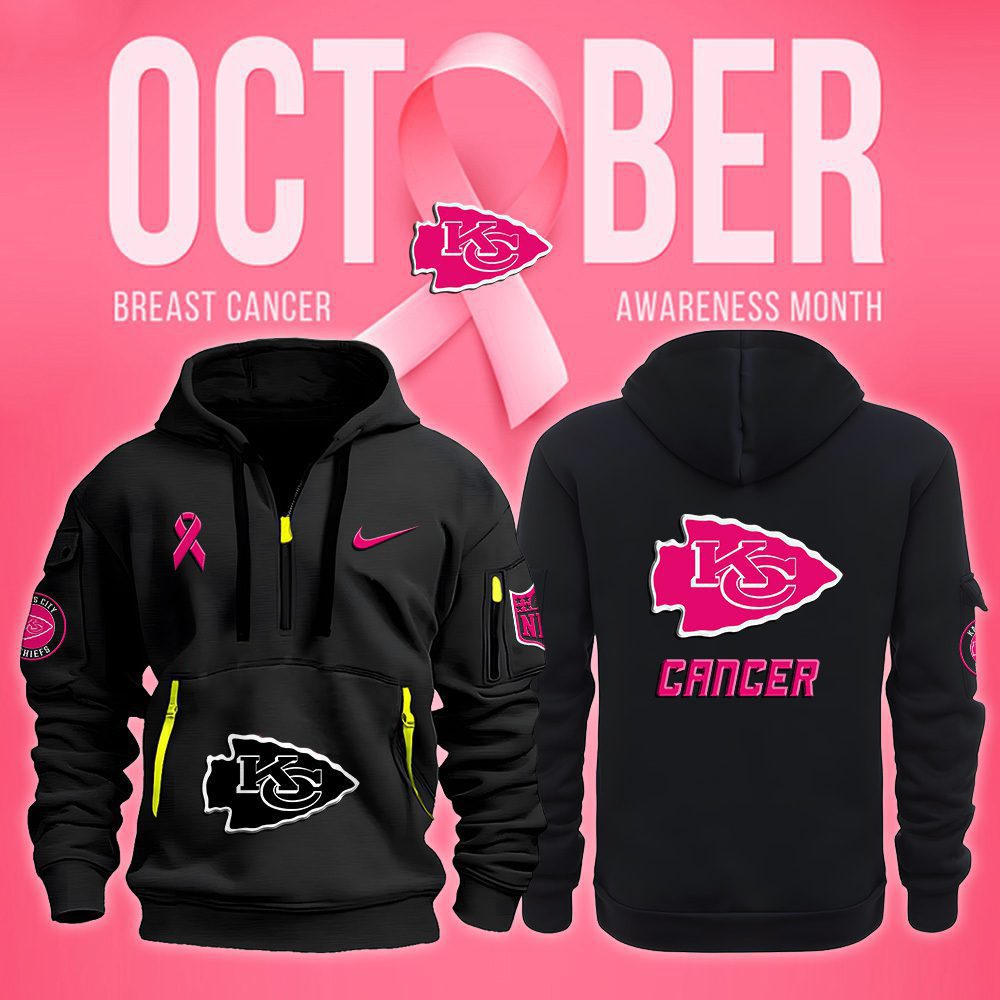 Kansas City Chiefs Nfl October Breast Cancer Awareness Month Quarter Zip Hoodie
