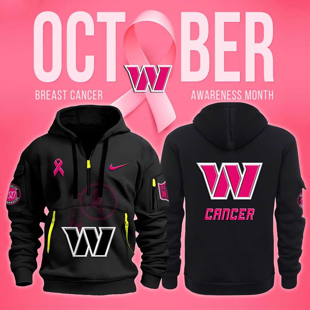 Washington Commanders Nfl October Breast Cancer Awareness Month Quarter Zip Hoodie