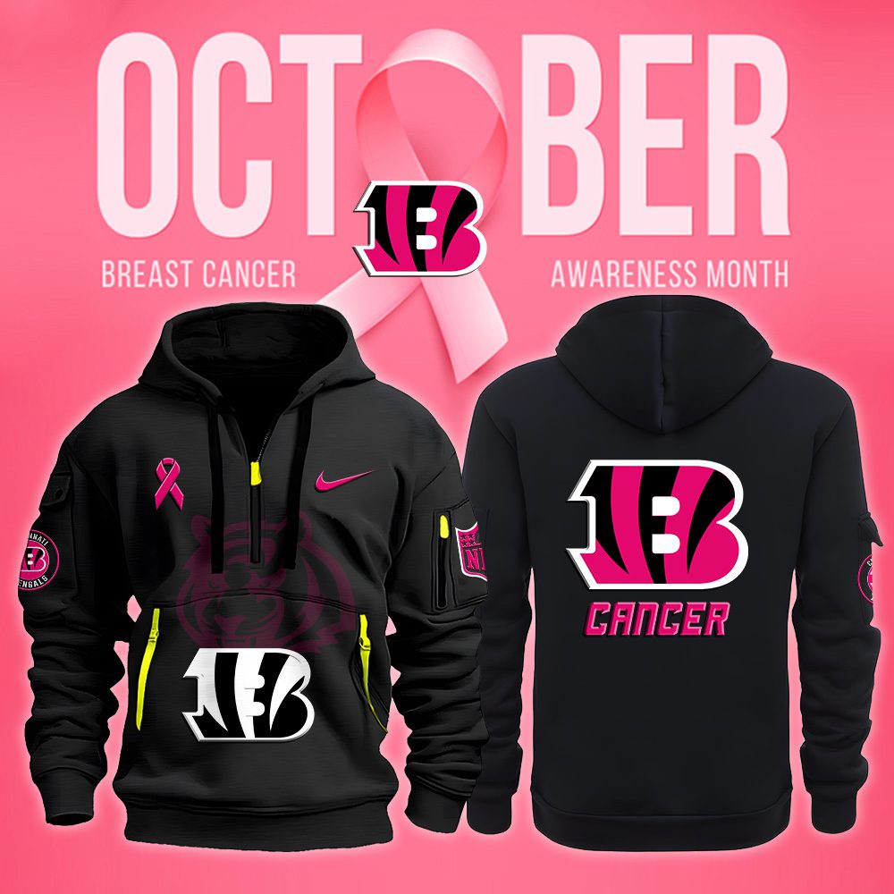 Cincinnati Bengals Nfl October Breast Cancer Awareness Month Quarter Zip Hoodie