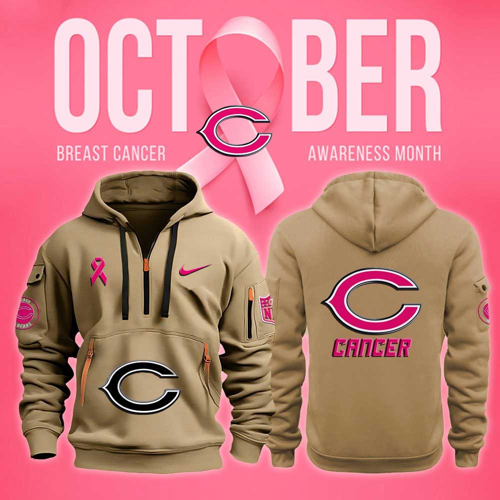 Chicago Bears Nfl October Breast Cancer Awareness Month Quarter Zip Hoodie