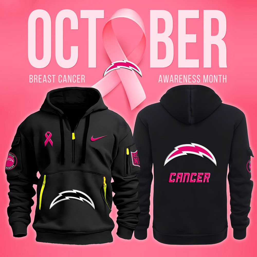 Los Angeles Chargers Nfl October Breast Cancer Awareness Month Quarter Zip Hoodie