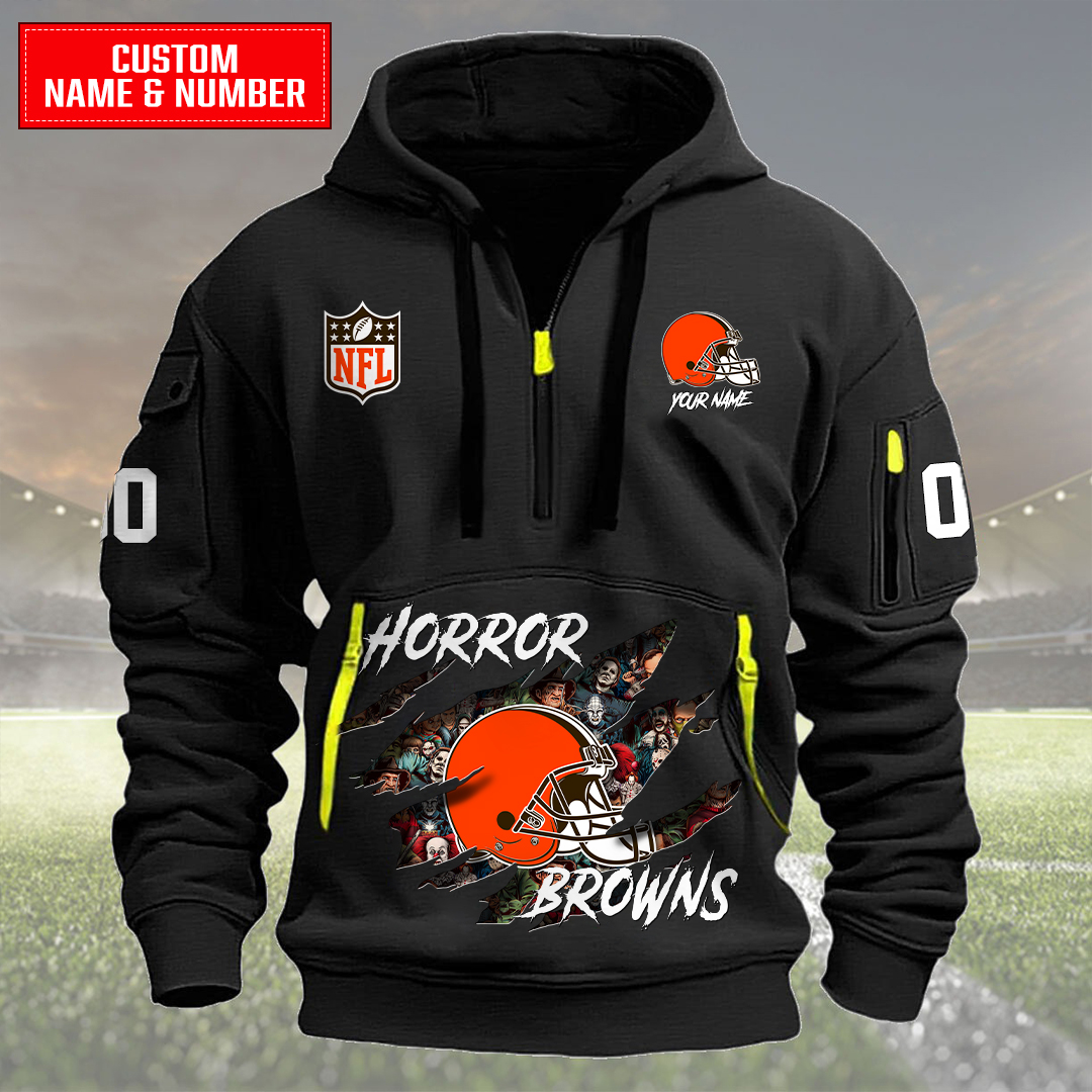 Cleveland Browns Halloween Horror Collection Personalize Quarter Zip Hoodie