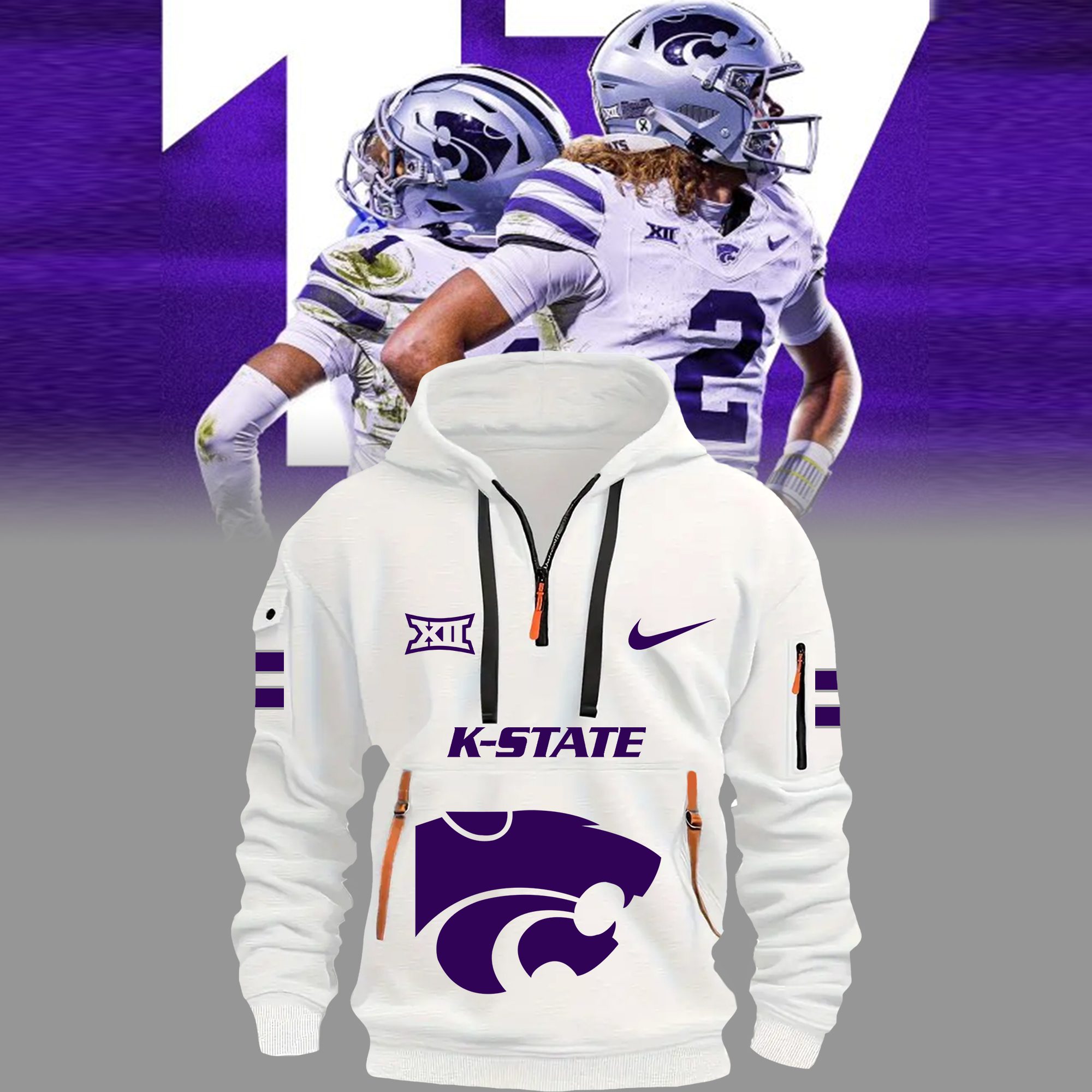 Kansas State Football White Quarter Zip Hoodie