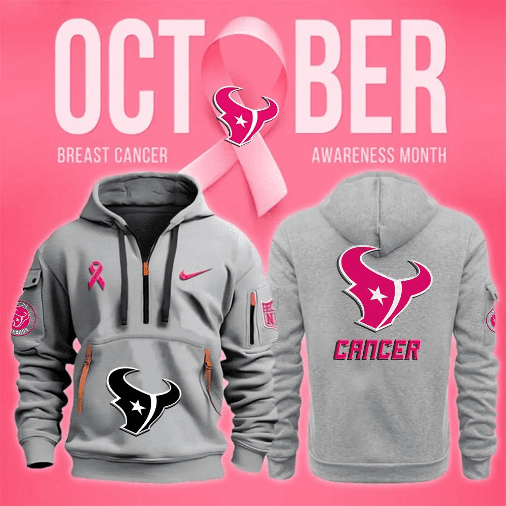 Houston Texans Nfl October Breast Cancer Awareness Month Quarter Zip Hoodie