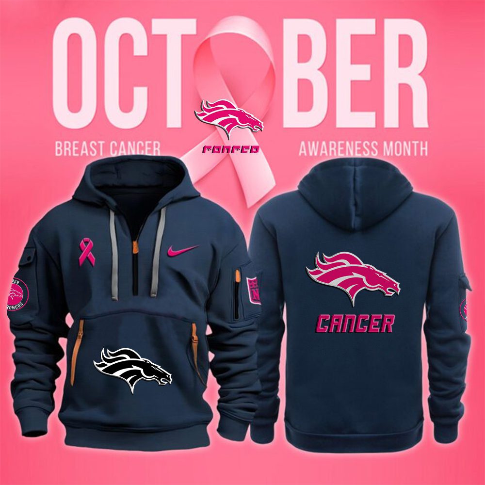 Denver Broncos Nfl October Breast Cancer Awareness Month Quarter Zip Hoodie