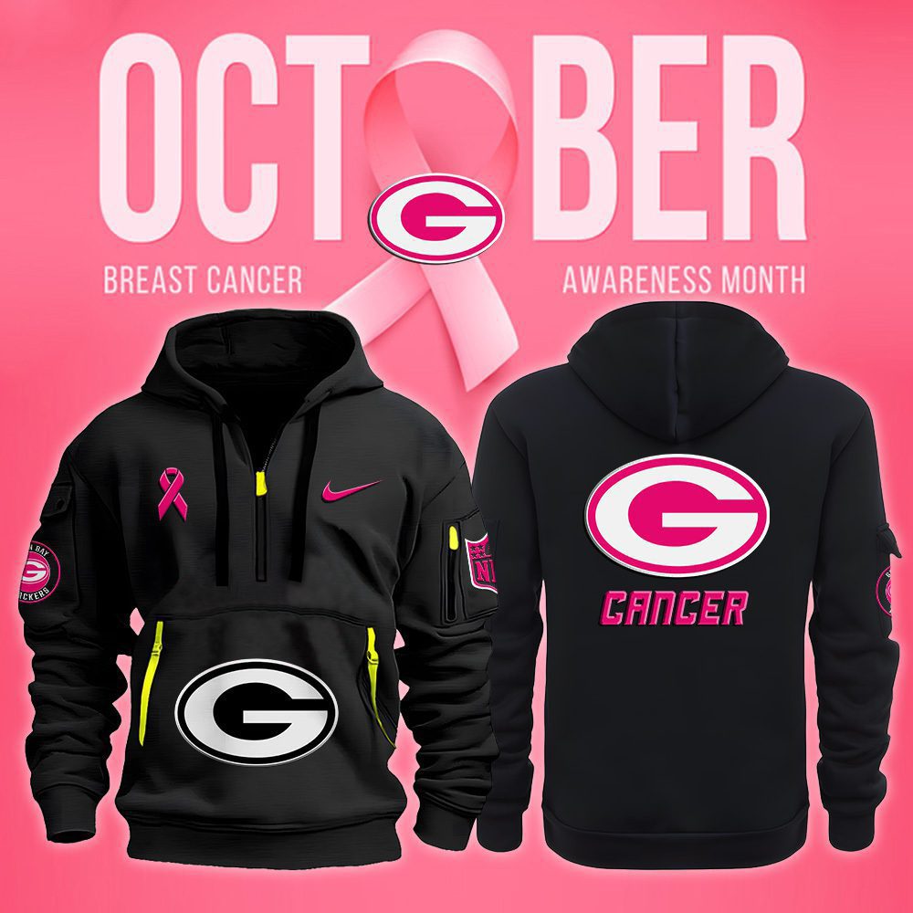 Green Bay Packers Nfl October Breast Cancer Awareness Month Quarter Zip Hoodie