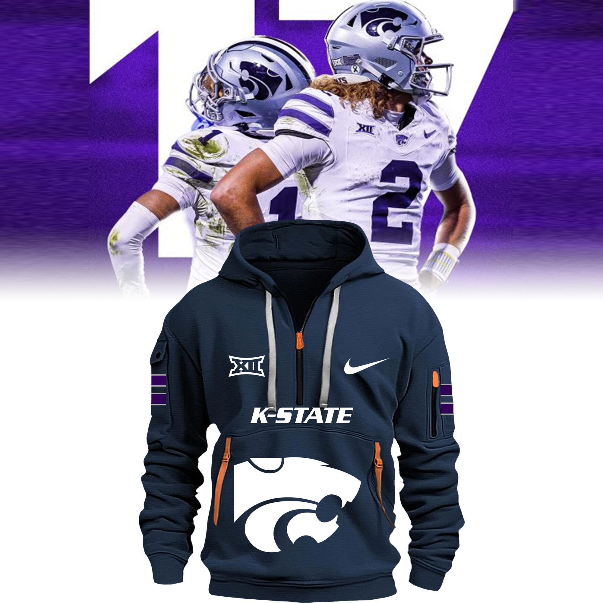 Kansas State Football Navy Quarter Zip Hoodie