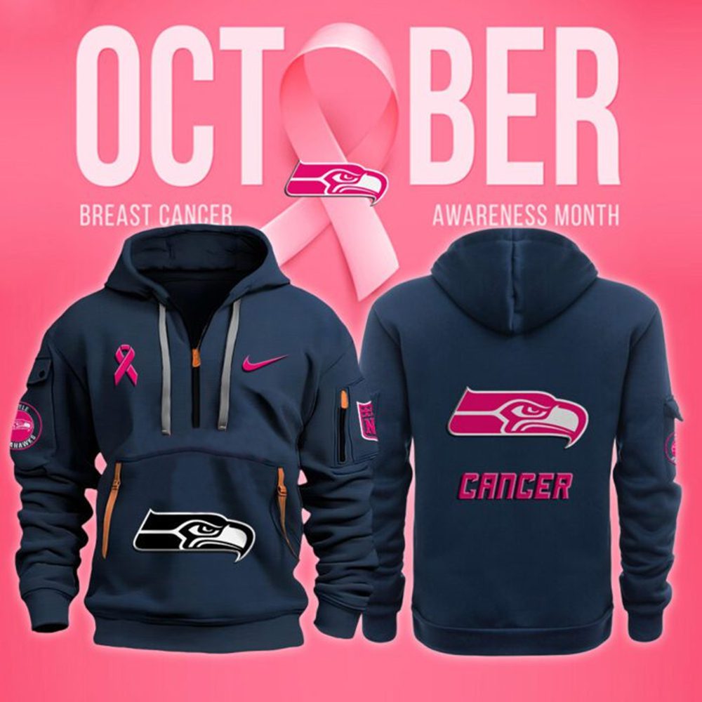 Seattle Seahawks Nfl October Breast Cancer Awareness Month Quarter Zip Hoodie