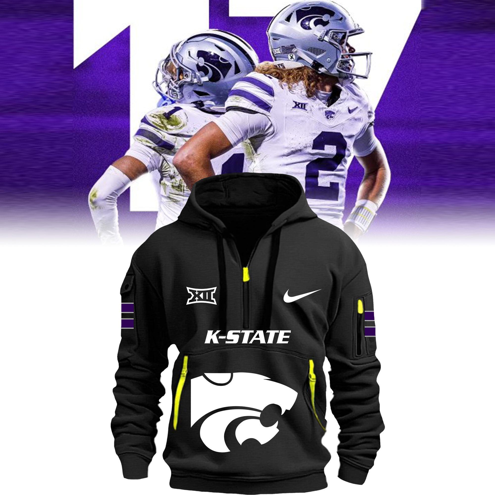 Kansas State Football Black Quarter Zip Hoodie