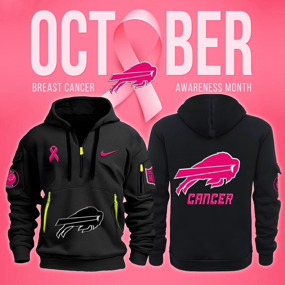 Buffalo Bills Nfl October Breast Cancer Awareness Month Quarter Zip Hoodie
