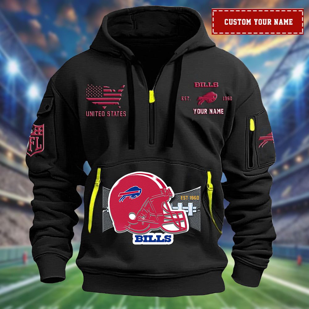 Buffalo Bills Personalized Big Logo Nfl Quarter Zip Hoodie For Fans