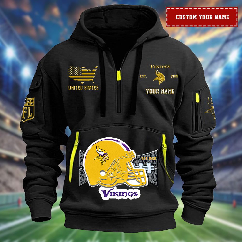 Minnesota Vikings Personalized Big Logo Nfl Quarter Zip Hoodie For Fans